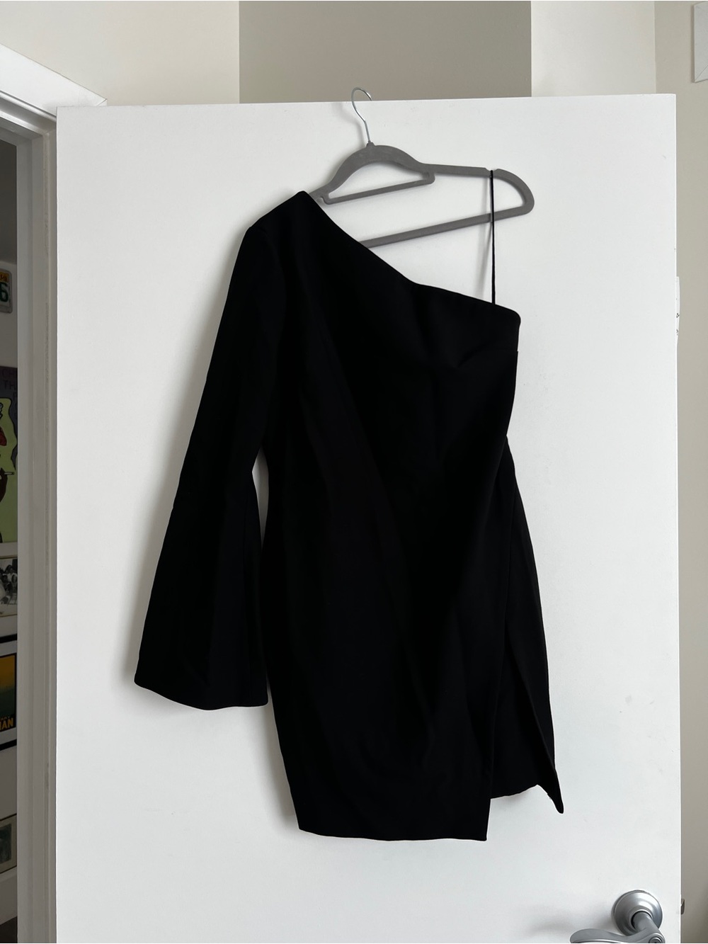 cinq a sept Black One-Shoulder Long-Sleeve Mini Dress